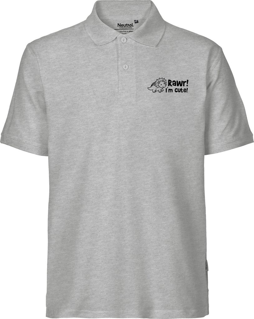 Huuraa Herren Polo Shirt Triceratops I`m cute L Sport Grey Bio Baumwolle Fairtrade Poloshirt Geschenkidee