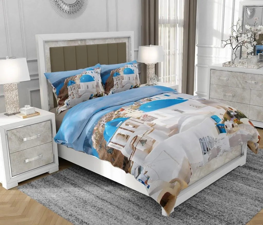 Set Letto SOVIO 160x200 100% Cotone Mare - Biancheria 3 Pezzi con Cerniera
