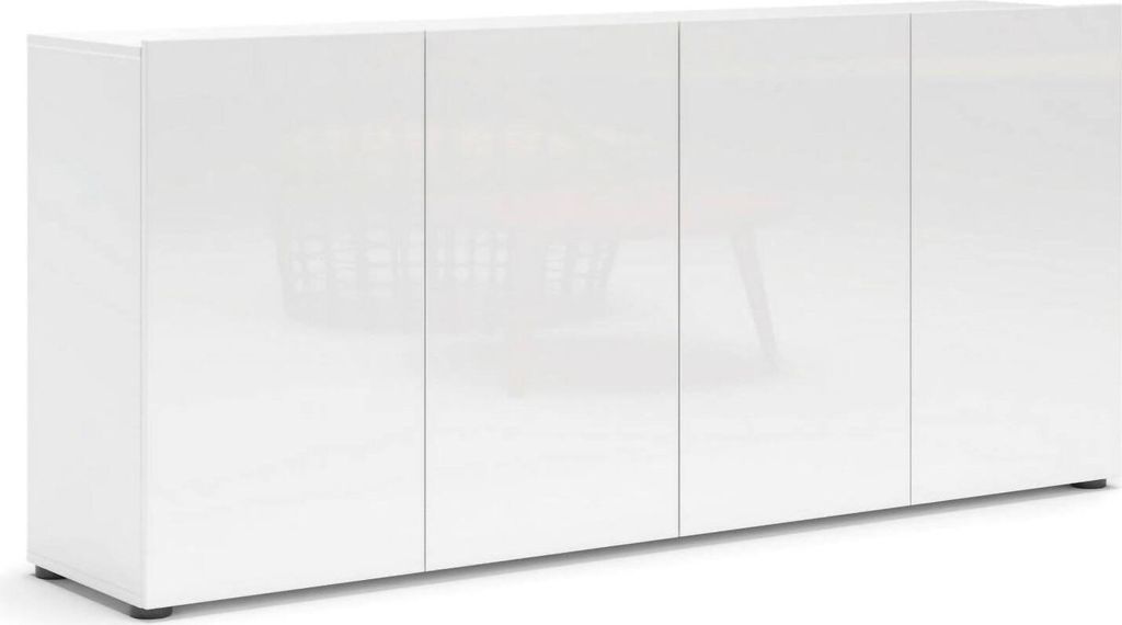 Kommode Dficarell, Wohnzimmerbuffet, Wohnzimmer-Sideboard, Moderne Küchen-Speisekammer, Italy, 180x38h79 cm, Glänzendes Weiß