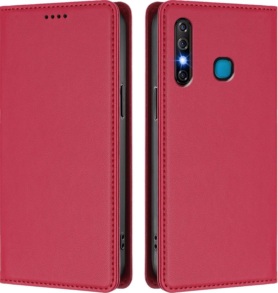 Handyhülle für Infinix Hot 8/Hot 8 Lite/Tecno Camon 12, Kunstleder Klapphülle Stoßfeste Magnetische Hülle mit Ständer Rot