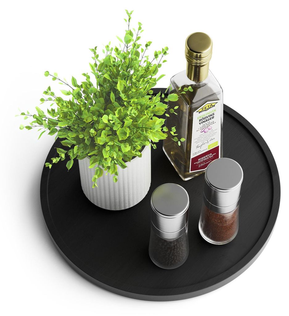Drehbarer Gewürzständer (Lazy Susan), 25 cm, rutschfest, drehbar für Küche, Speisekammer, Schrank, Tisch, Arbeitsplatte, schwarz
