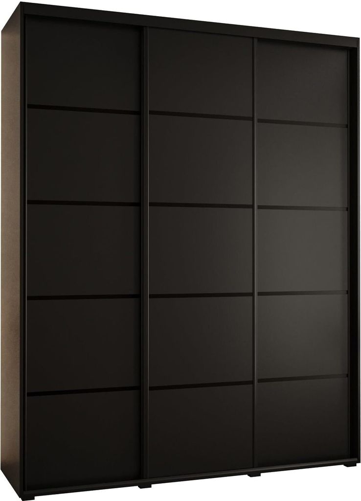 MEBLE KRYSPOL Cannes 4 Schrank mit 3 Schiebetüren - 205,2x190x45 cm - Schwarz Schwarz Schwarz