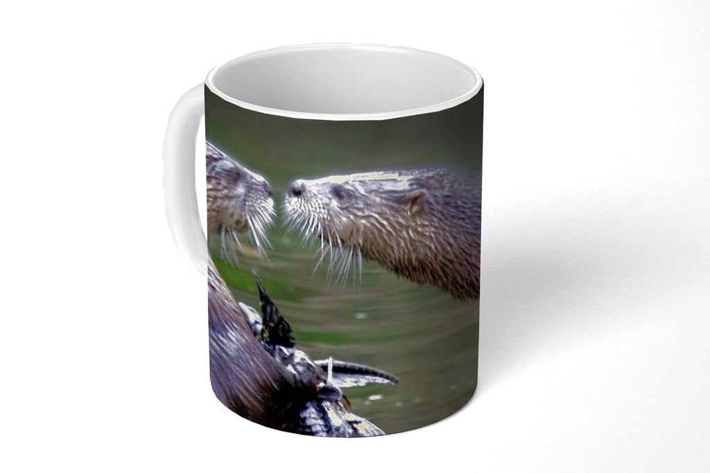 KitchenYeah Tasse Kaffeetasse Kaffeebecher 350 ml Otter auf Baumstamm Teetasse - Fototasse - Becher - Keramikbecher - Teebecher - Kaffeetasse - B...