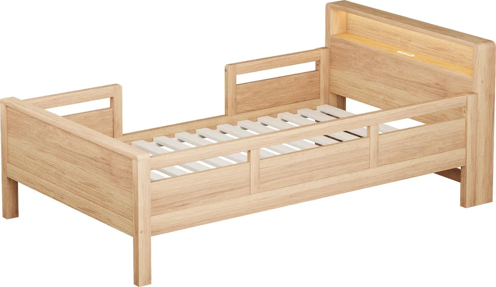 Lit Simple 90x200 cm Multifonctions en Pin Naturel avec LED et USB - 10