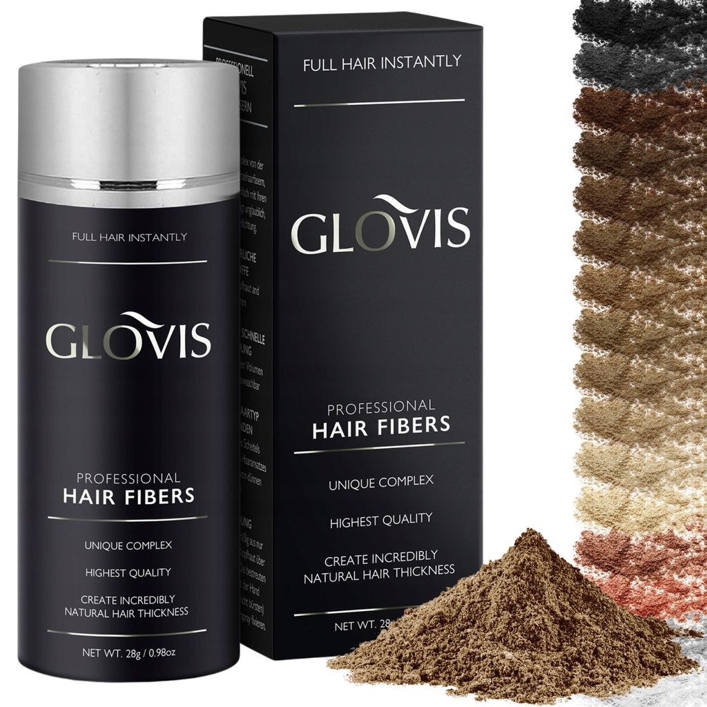 GLOVIS Hair Fibers 28g Haarverdichtung mit Sofortwirkung Haarfüller Schütthaar Streuhaar Haarpuder Haarfasern - Farbe Aschiges Mittelbraun