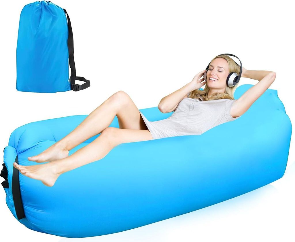 Aufblasbare Strandbank - 200 x 70 cm - Outdoor Camping Luftbank - Tragbare Verpackung - Blau