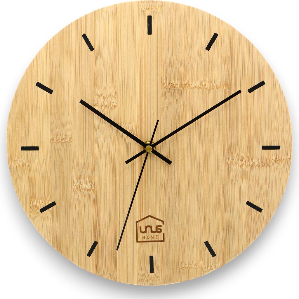 UNUS Wanduhr 30cm rund modern leise Uhrwerk Bambus-Holz Produktbild 