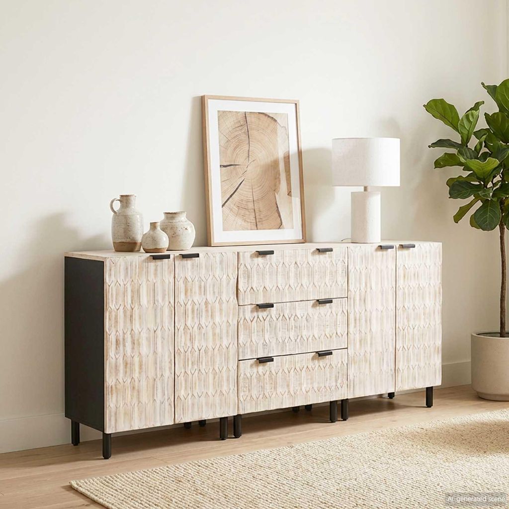 vidaXL Sideboard 3 pcs Weiße gewaschene Oberfläche 180 x 33 x 75 cm