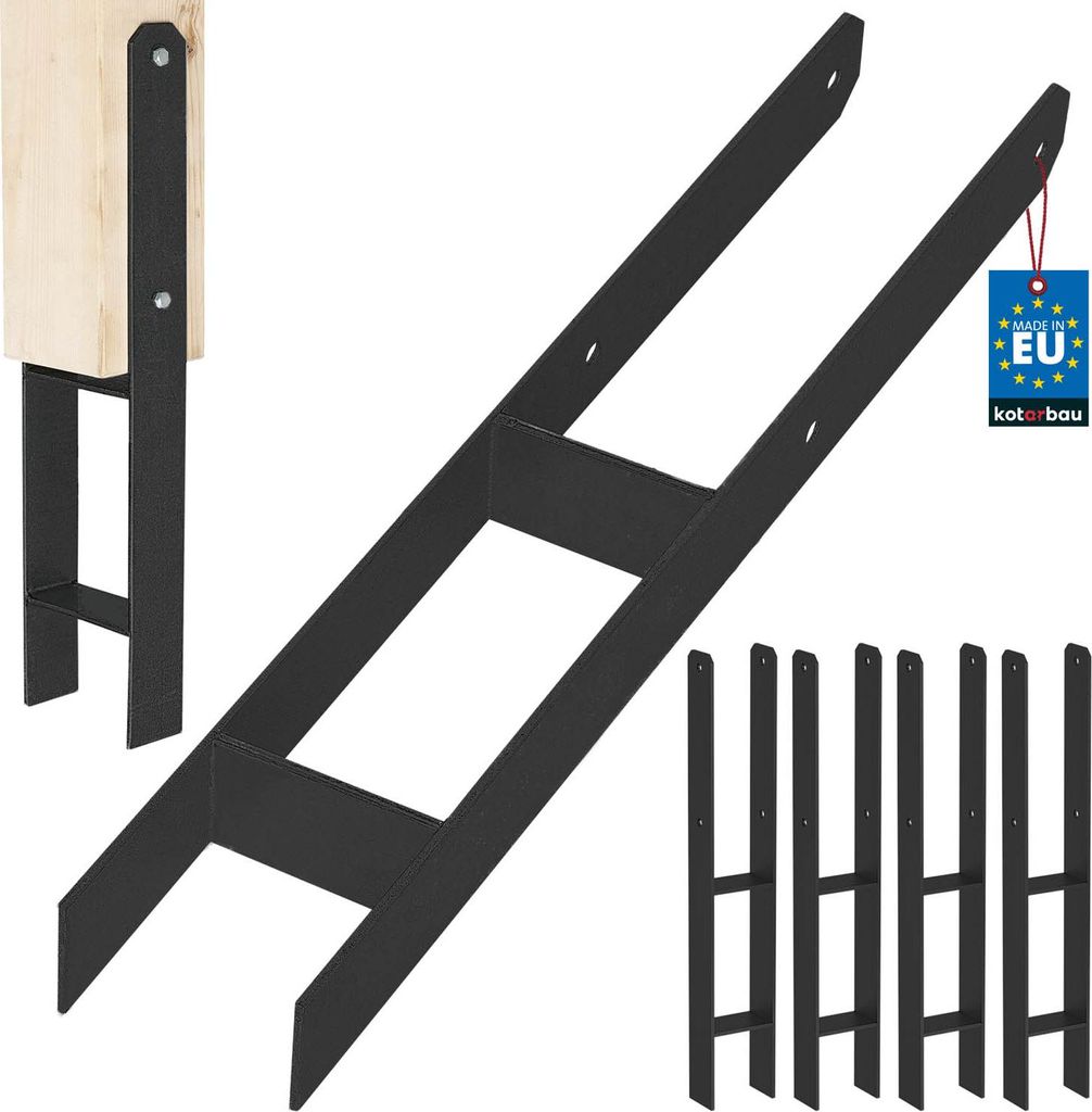 KOTARBAU H-Pfostenträger für Wandmontage, Winkelanker, Stahl schwarz verzinkt, 90 mm, 4er Set
