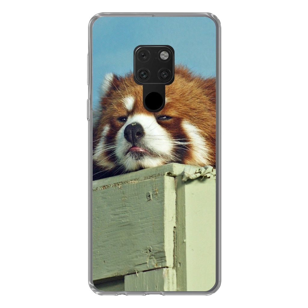 MuchoWow Handyhülle Schutzhülle Hülle für Huawei P40 Lite Panda - Holz - Rot Silikon Softcase Handy Hülle - Handy