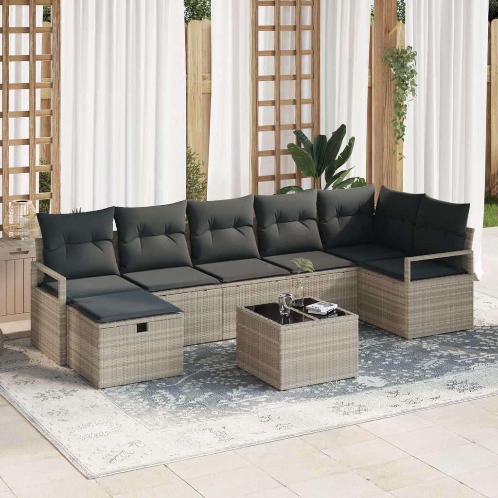 Möbel 8-tlg. Garten-Sofagarnitur mit Kissen Hellgrau Poly Rattan - Gartensofas 3360543