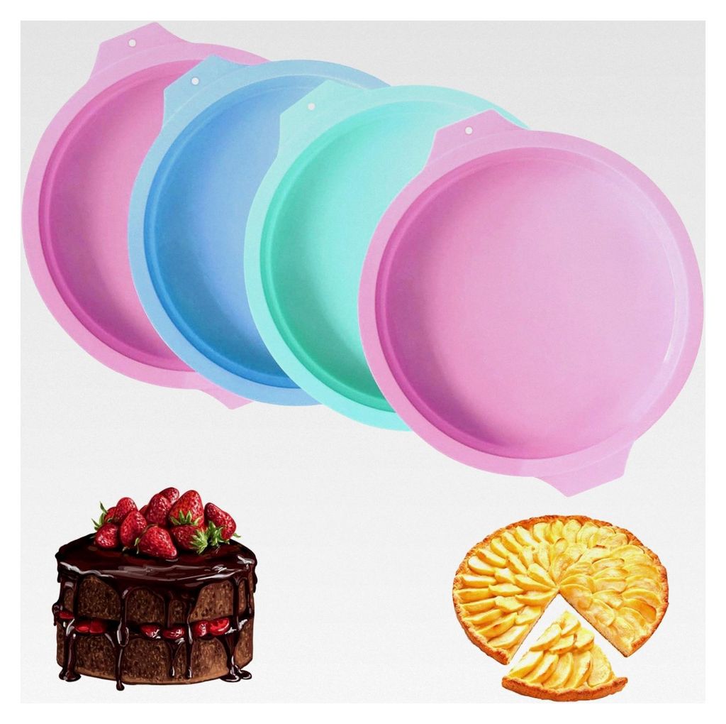 Runde Silikon Backform, 4 Stück, 8 Zoll Schichtkuchenform, Antihaft Kuchenform in Pink, Blau und Grün