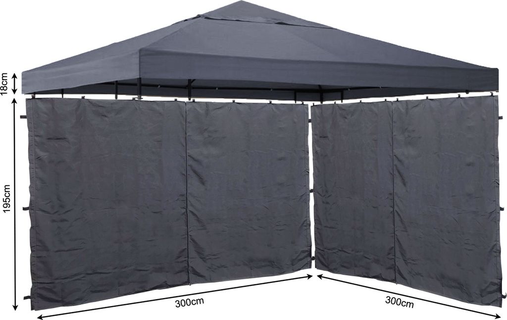 Set Ersatzdach und 2 Seitenteile für Pavillon 3x3m Grau RAL 7012 Pavillondach Ersatzbezug Seitenwand mit Reißverschluss