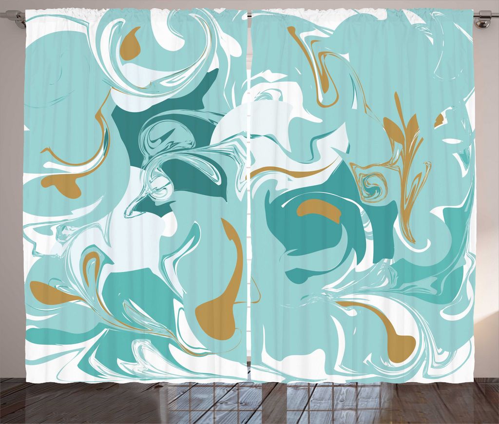 ABAKUHAUS Marble drucken Rustikaler Vorhang, Acryl Wie Stains, Wohnzimmer Universalband Gardinen mit Schlaufen und Haken, 280 x 225 cm, Hellblau un...
