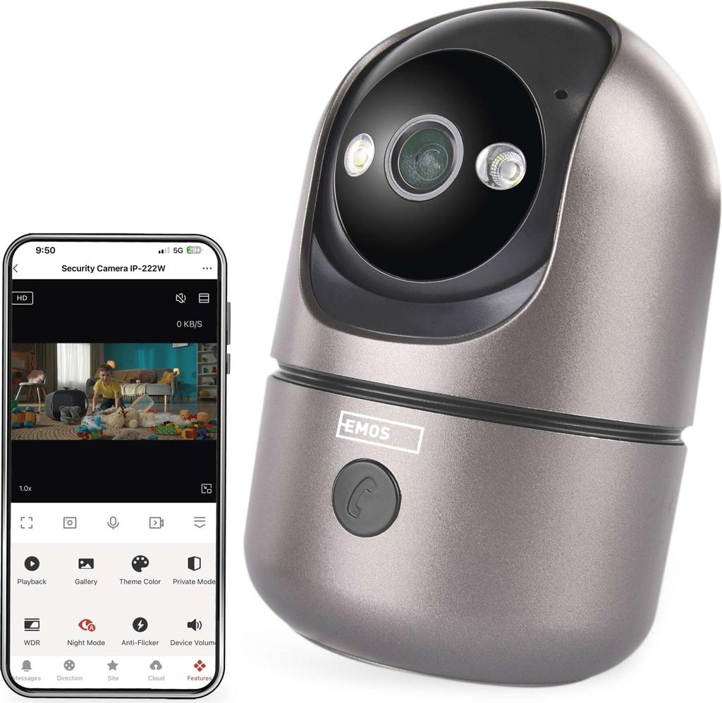 EMOS GoSmart Indoor Überwachungskamera 4MP mit Dual-WiFi, App, Bewegungserkennung, Tracking, Nachtsicht, Bereicheinstellung, 2 Way-Audio, Grau, H4062