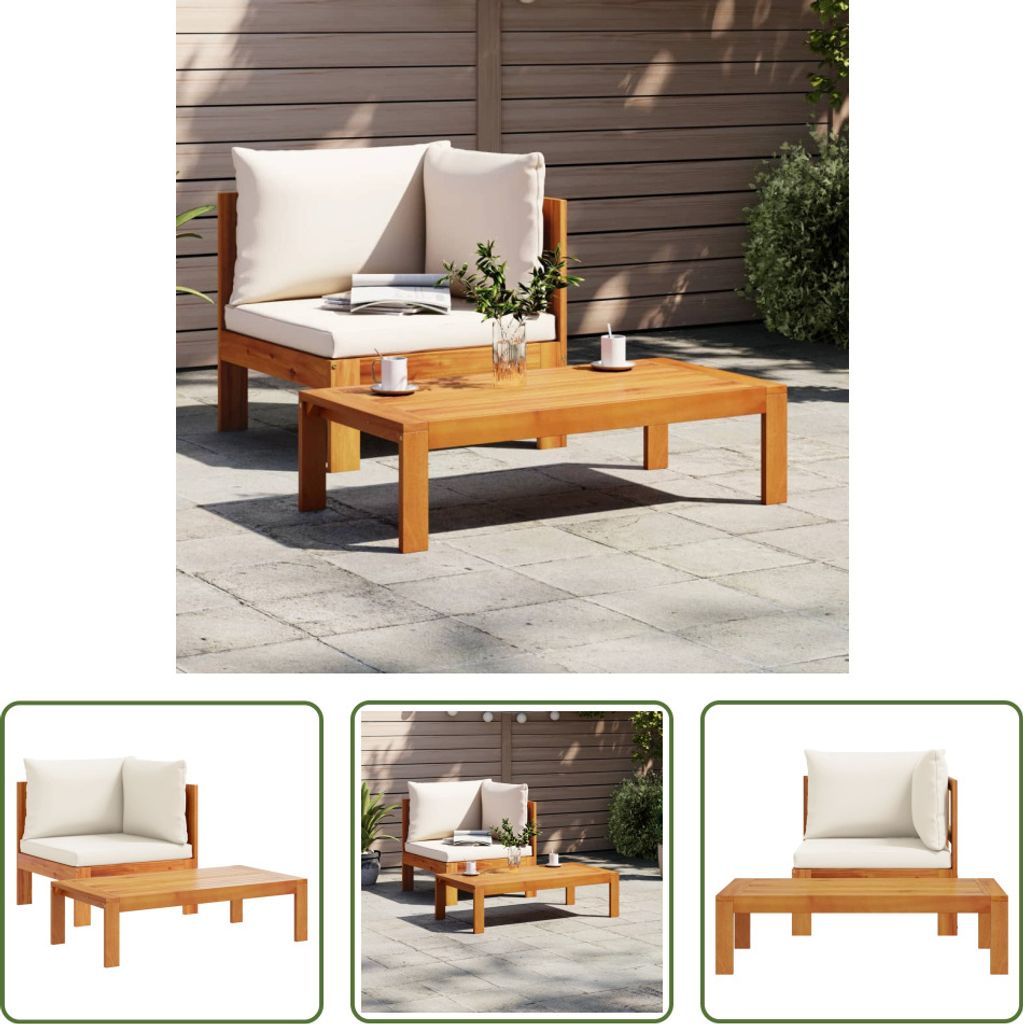The Living Store 2-tlg. Garten-Sofa-Set mit Kissen Massivholz Akazie