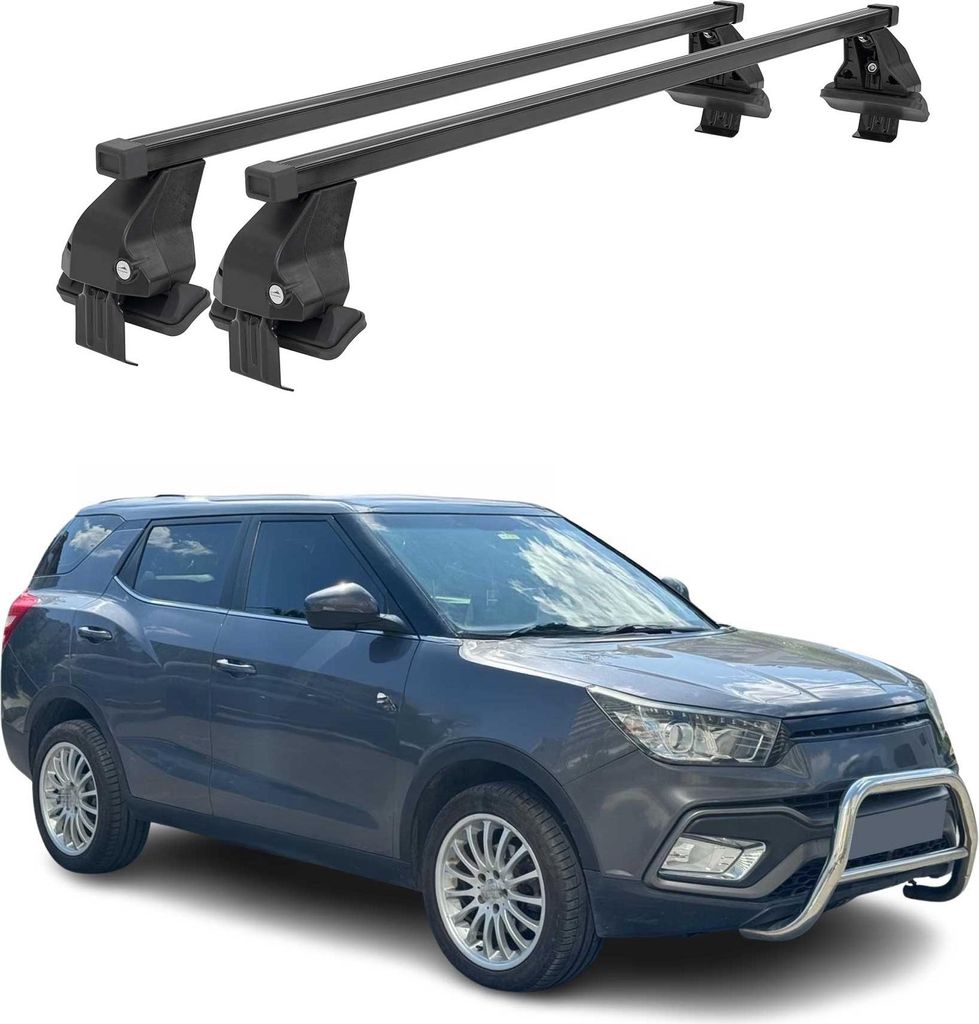 Menabo Dachträger Grundträger für Ssangyong XLV 2016-2023 Stahl Schwarz 2tlg