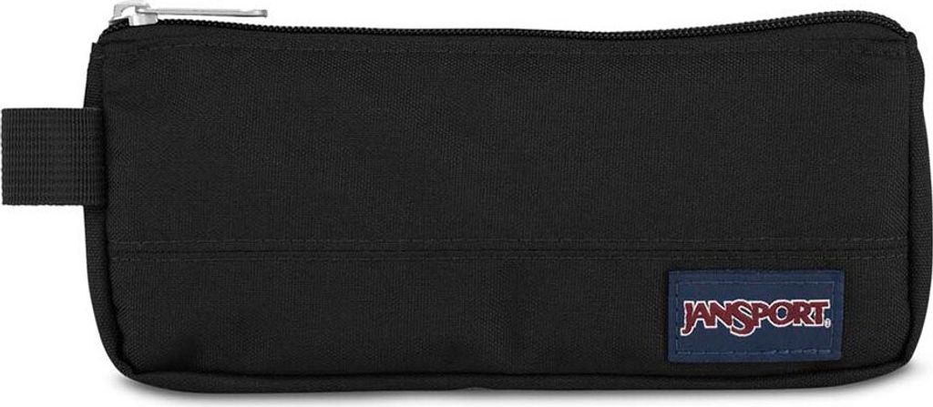 A black Jansport pencil case is shown against a white background.