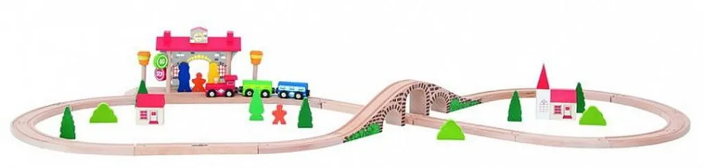 Circuit de Train pour Enfant avec Station Sonore - Jeu de Construction Woody