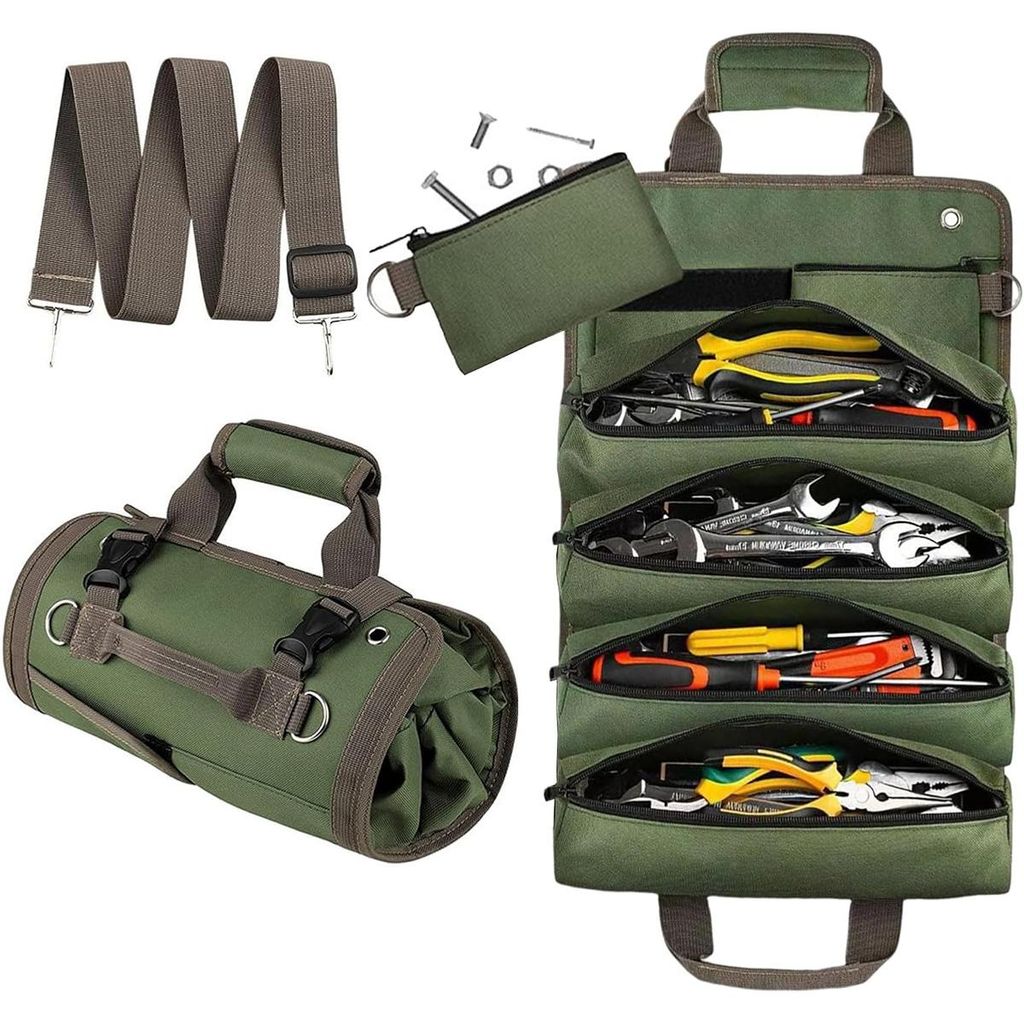 Werkzeugtasche zum Aufrollen,tragbare Aufbewahrungstasche aus weichem Material, faltbarer, leerer Rollorganizer mit kleinen Taschen, Vatertagsgesch...