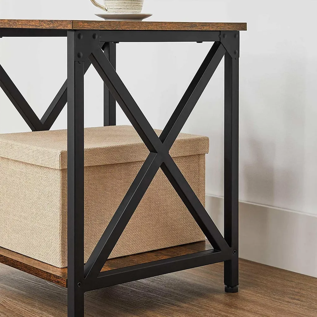 Table d'appoint vintage brun-noir avec structure robuste en acier mat - 5