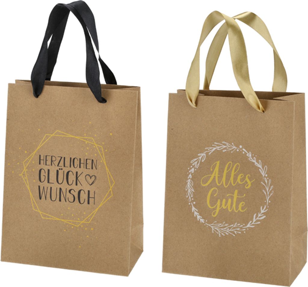 *V* Kraftpapier Geschenktüte Glückwünsche, 2/s, S, ca.24cmH Produktbild 