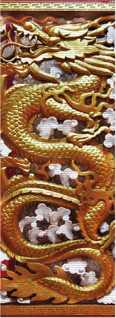 Wallario Duschmatte Antirutschmatte Badmatte Fußmatte Traditionelle chinesische Holzarbeit mit Drachen in rot und gold, Größe ca. 180 x 65 cm