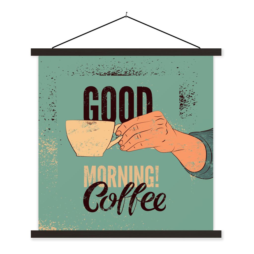 MuchoWow Textilposter Kaffee - Zitate - Retro - Guten Morgen! Kaffee - Zitate 40x40 cm mit schwarzem Rahmen - Fotos