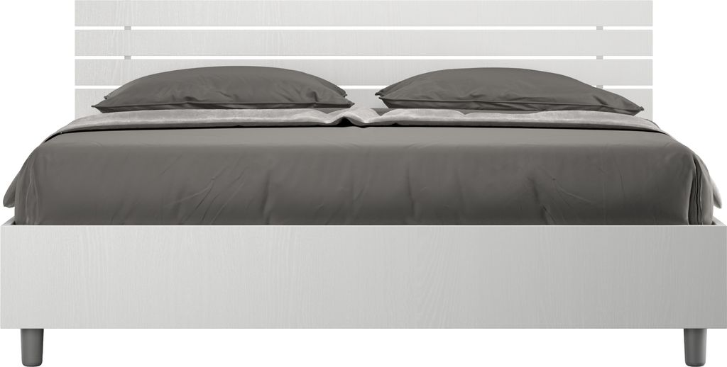 ITYHOME - Bett mit Bettkasten 160x190 gerades Kopfteil mit Holzlatten Esche weiß Ankel