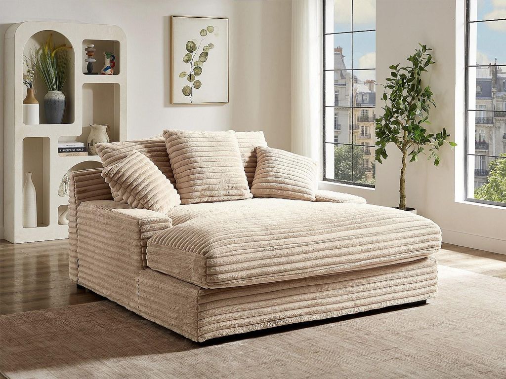 2-sitzige Chaiselongue aus breitgestreiftem Cord in verblichenem Rosa - ESARTO by Pascal Morabito