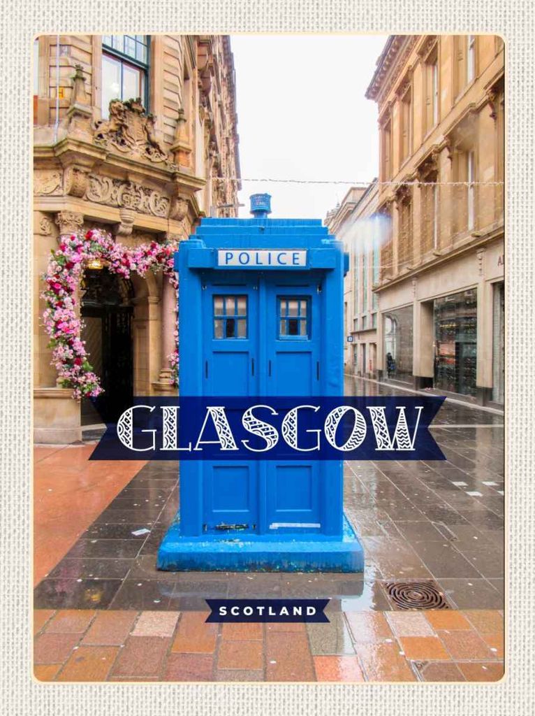 vianmo Holzschild 30x20 cm Glasgow Scotland Hafenstadt Police Bildmotiv Reisemotiv Abenteuer Reisen