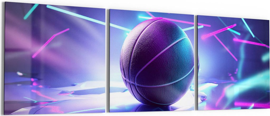 DEQORI Glasbild Echtglas 3x50x50 cm 'Inszenierter Basketball' Wandbilder XXL groß
