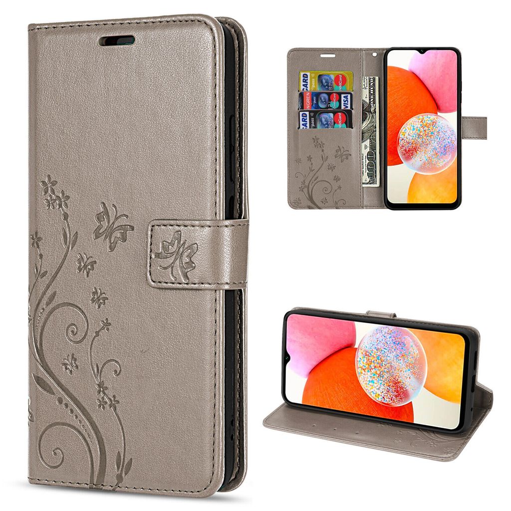 Handy Tasche für Samsung Galaxy A14 Hülle Handyhülle Klapphülle Wallet Case Grau
