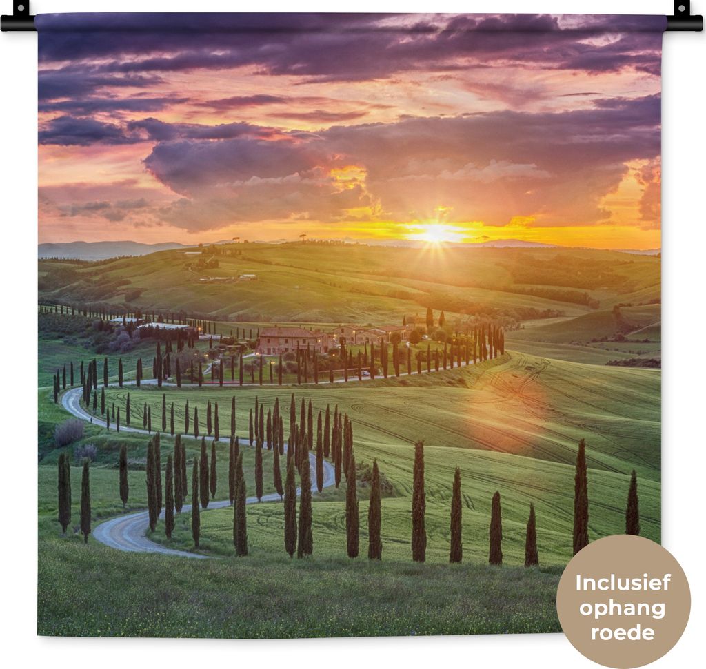 MuchoWow Wandteppich Wandbehang Italien - Sonnenuntergang - Toskana 60x60 cm Tapisserie Dekoration Wandtuch - Dekorationen - Wand Decke