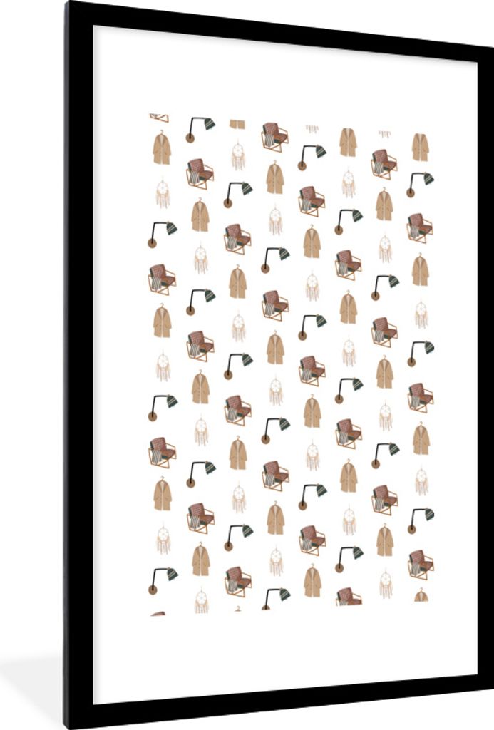 MuchoWow MuchoWow Gerahmtes Poster Schlafzimmer - Muster - Grau 60x90 cm - Poster mit zchwarzem Bilderrahmen - Dekoration - Wandposter Wohnzimm...