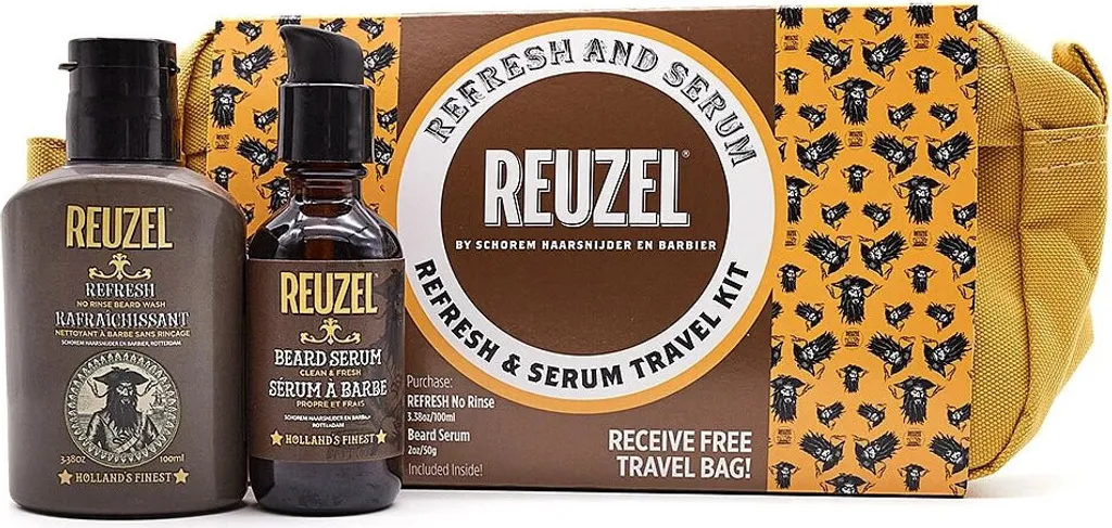 Set Barba Reuzel Travel: Refresh No-Rinse e Siero Idratante 50g