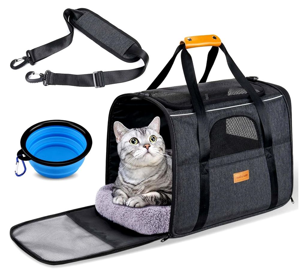 Katzentransportbox für große Katzen und Welpen bis 7 kg, faltbare Hundetasche mit Sicherheitsreißverschlüssen, Transportbox für Katzen und Hun...