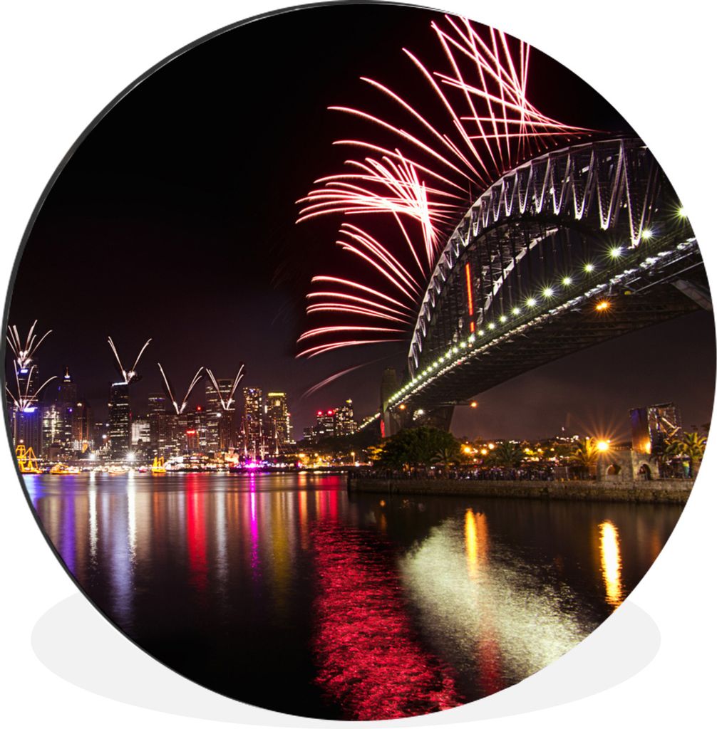 MuchoWow Aluminium Wandkreis Sydney Harbour Bridge mit Feuerwerk in Australien Ø 60 cm Wanddeko Modern Wohnzimmer - Wand Kreis - Wandbild - Schl...