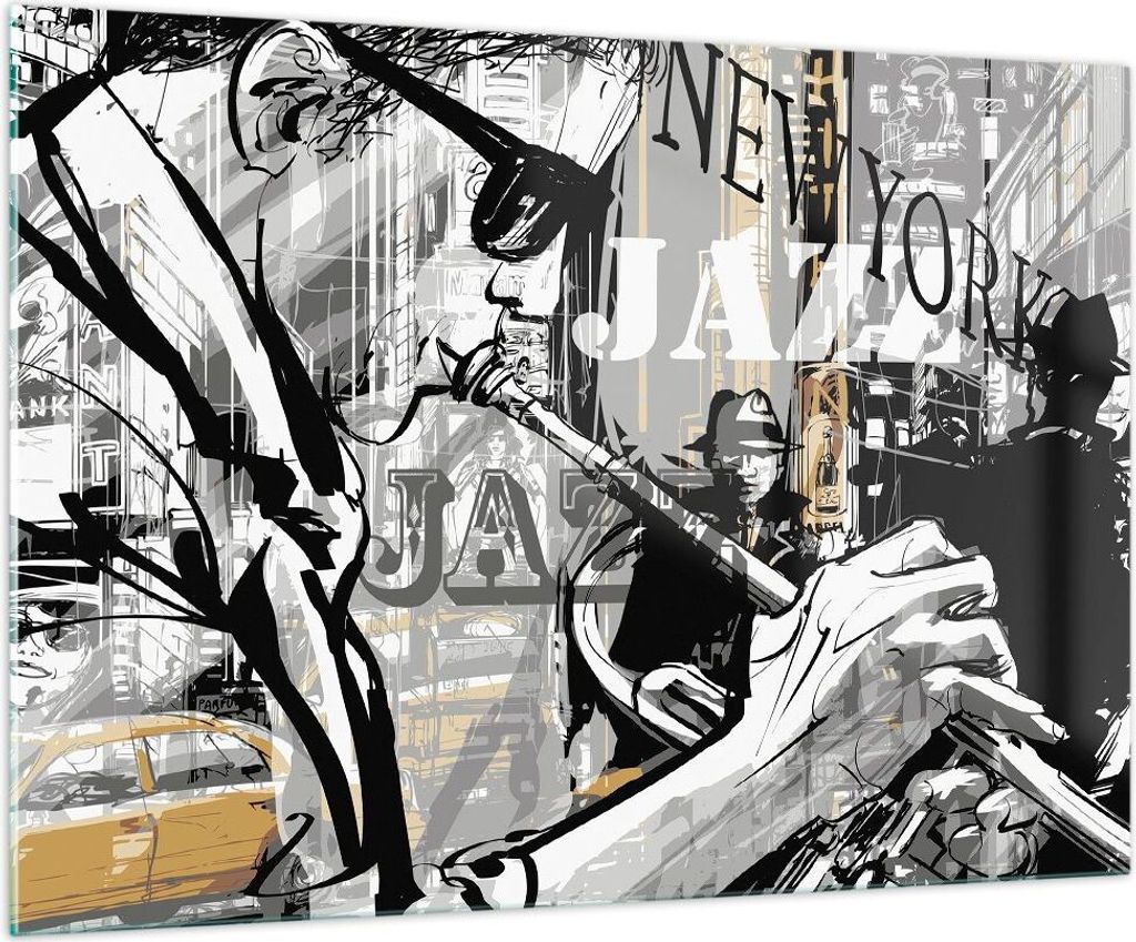 Bilder auf glas - Jazz Musik Musiker - 100x70cm - Glasbilder - Wandbilder - Kunstdruck - zum Aufhängen bereit - Wanddekoration aus Glas - Glas Bil...