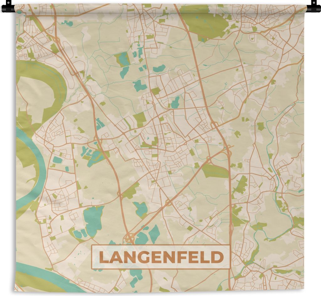 MuchoWow Wandteppich Wandbehang Langenfeld - Karte - Vintage - Stadtplan 120x120 cm Tapisserie Dekoration Wandtuch - Modern - Baumwollgewebe