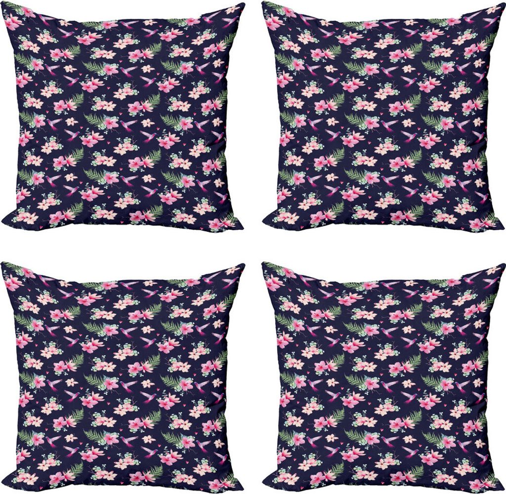 ABAKUHAUS Navy und Blush Kissenbezug Set (4 Stück), Tiny Little Hearts, Moderner Doppelseitiger Digitaldruck, 40 cm x 40 cm, Indigo, Grün, Rosa