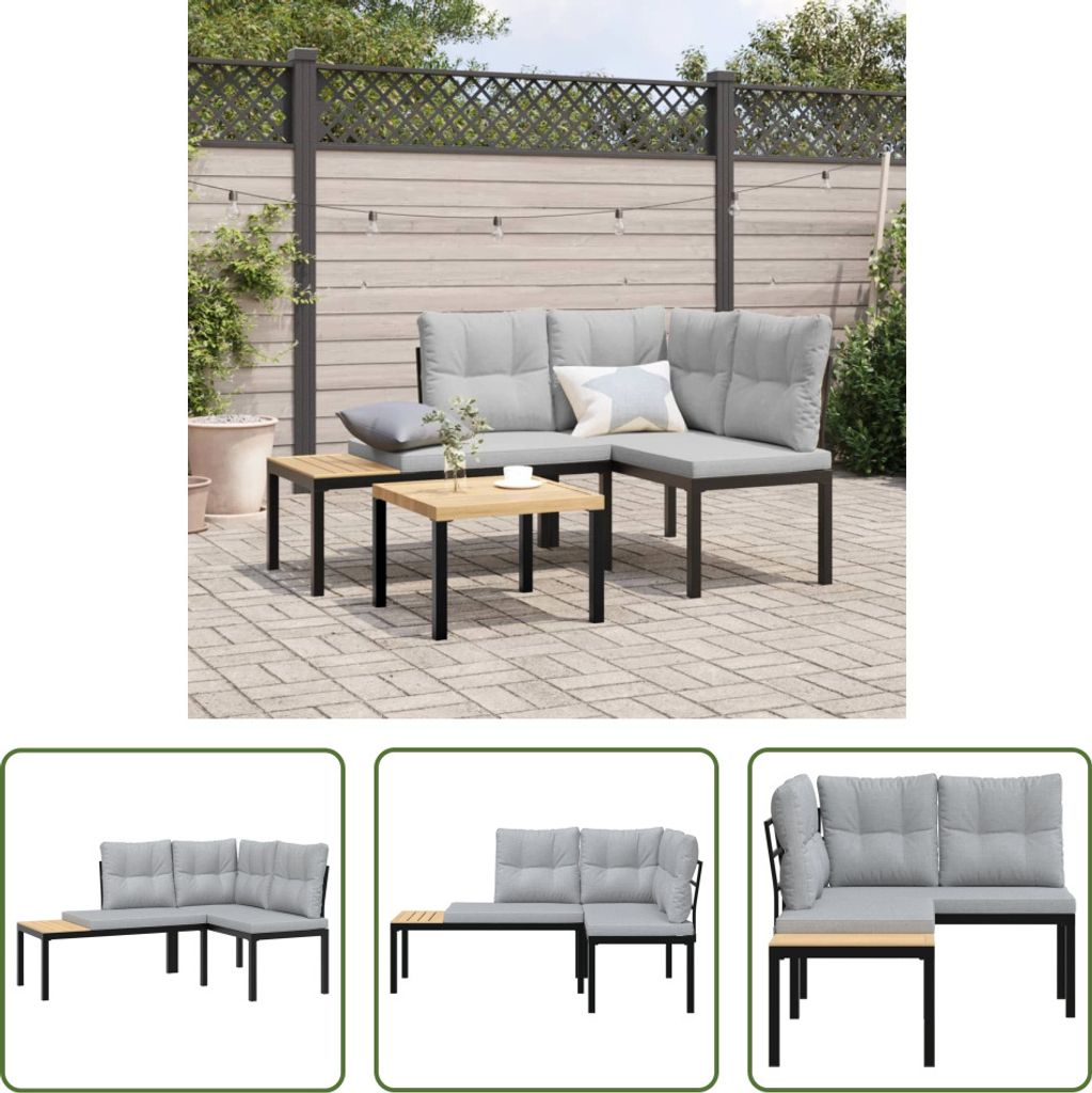 The Living Store Gartenbänke mit Kissen 2 Stk. Schwarz Pulverbeschichteter Stahl