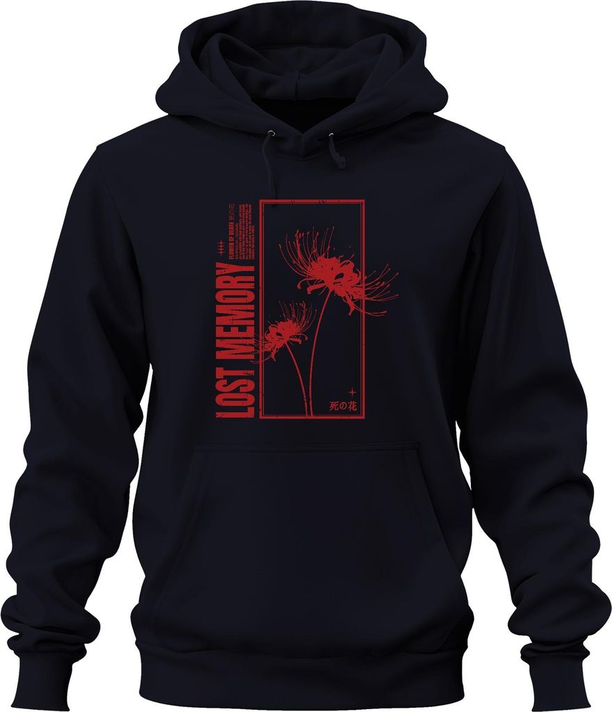 LOST MEMORY Spinnenlilie Higanbana Lycoris Japanisch Gothic Uni Hoodie Kapuzenpullover, Navy, XL