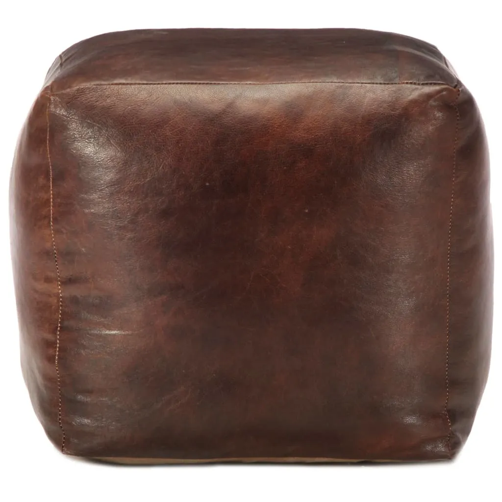 Pouf repose-pieds marron foncé en cuir de chèvre véritable 40x40x40