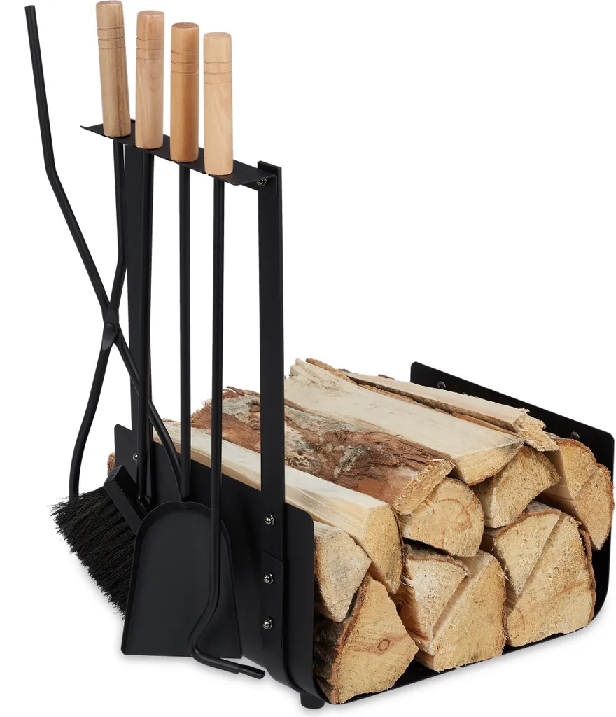 Range-bûches vertical en acier avec kit d'entretien de cheminée complet