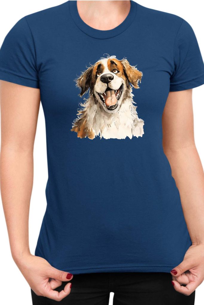 Damen T-Shirt Funny Dogs Breeds Saint Bernard Dog Breed, Lady S / Dunkelblau