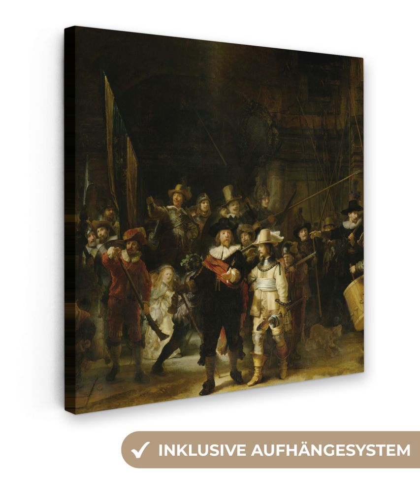 MuchoWow - Leinwandbilder - Die Nachtwache - Kunst - Alte Meister - Rembrandt, Wandbild, Wanddeko Bilder Wohnzimmer, 50x50 cm