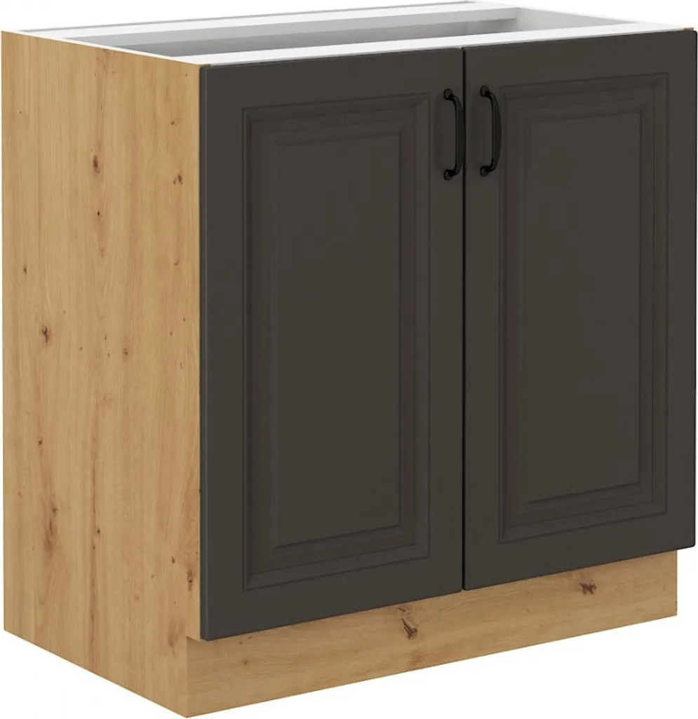 Meuble de rangement bas SOPHIA 80cm coloris gris anthracite et bois