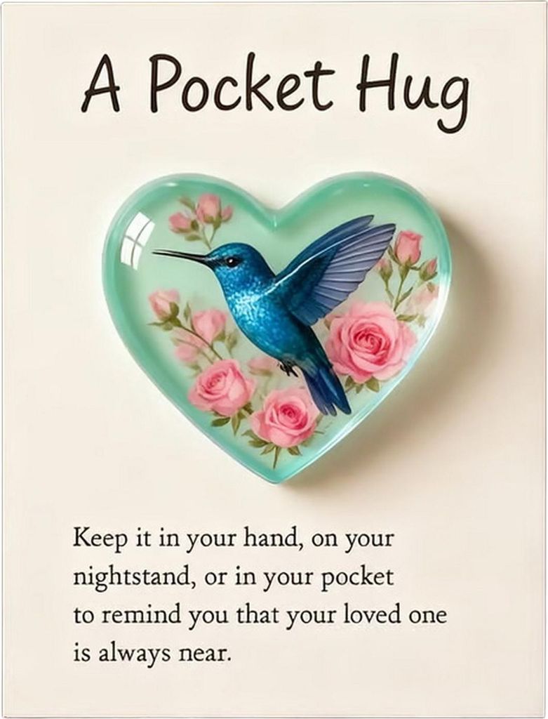 Pocket Hug Kolibri Mini Pocket Hug Herz Niedlicher Kolibri-Ornament mit Mutmachkarte Erinnerungsgeschenk für Freunde, Familie, Gastgeschenk