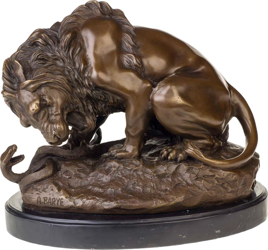 Bronzeskulptur Bronze Figur Statue Löwe Schlange nach Barye Produktbild 